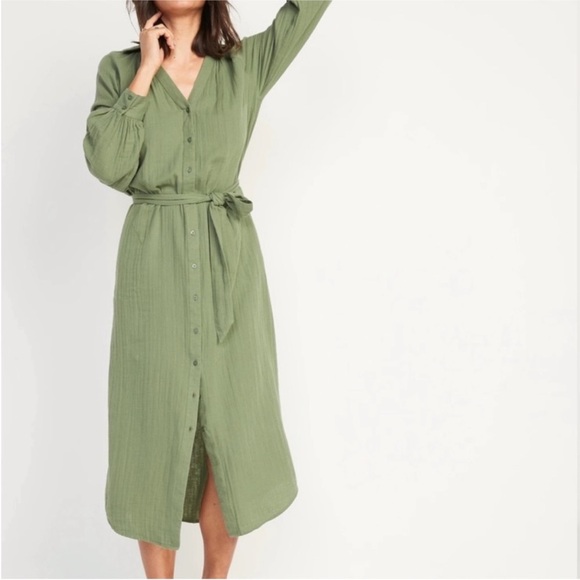 Old Navy Dresses & Skirts - 100% Cotton Long Sleeve Green Shirt Dress Size Large